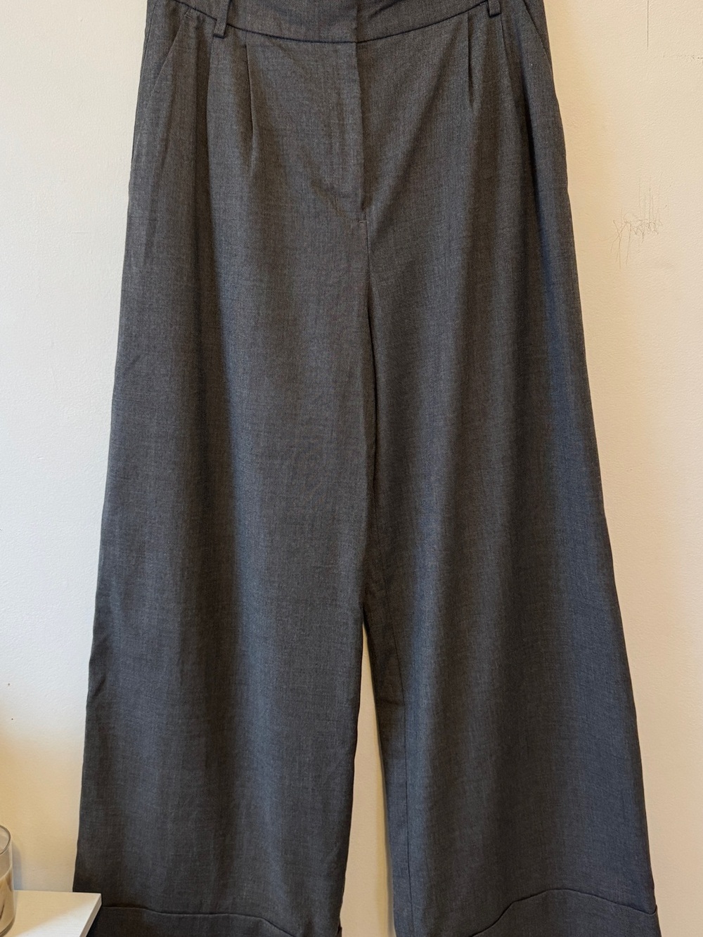 EXPRESS Wide Leg High-Rise Gray Dress Pants with Cuff Detail